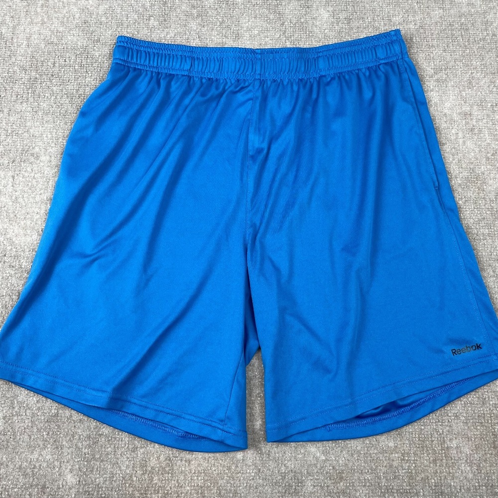 Reebok Athletic Shorts Mens Large Blue Logo Running Workout Casual Drawstring
